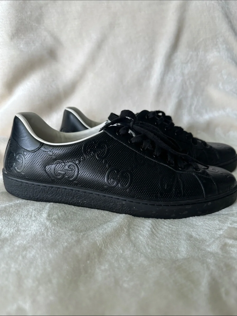 Gucci Black Perforated GG Leather Low-Top Sneakers